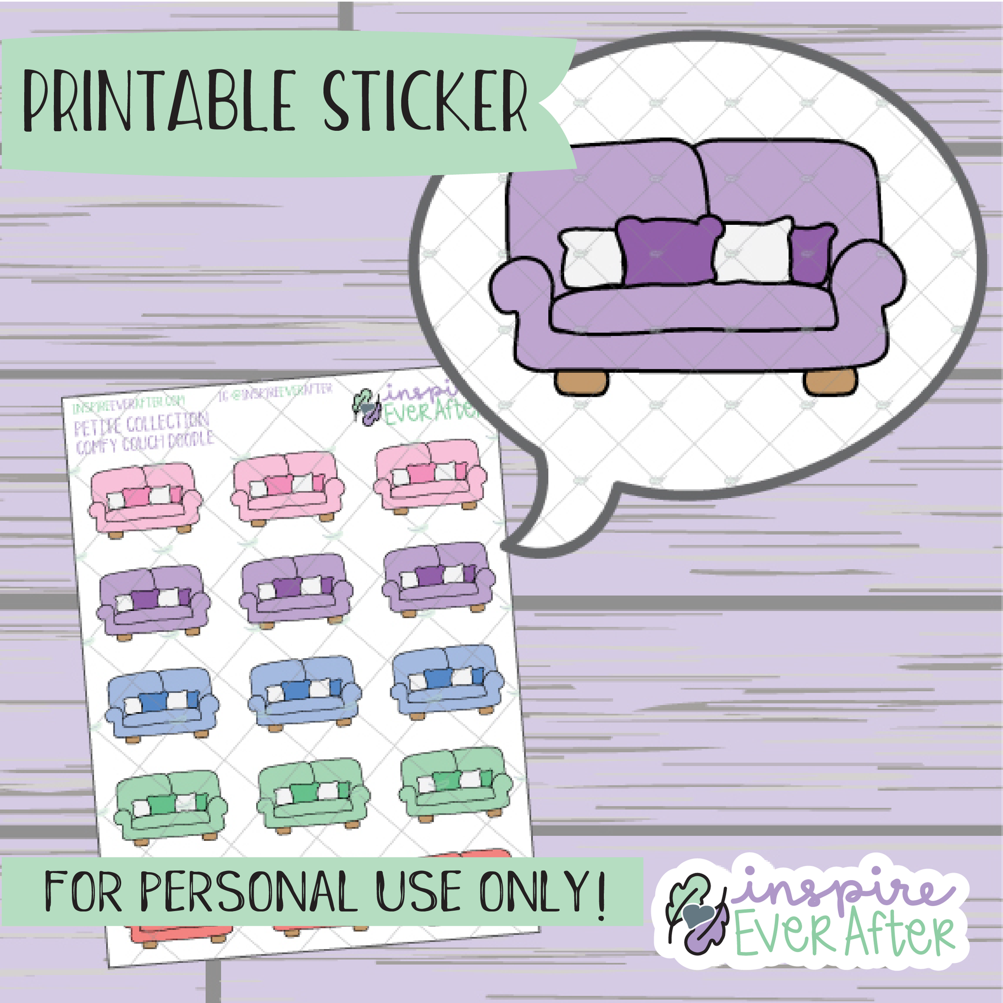 Comfy Couch Doodle - Printable Stickers - Hand drawn Relaxing Deco Planner Stickers