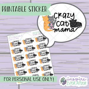 Crazy Cat Mama Doodle - Printable Stickers - Hand drawn Pet Doodle Deco Planner Stickers