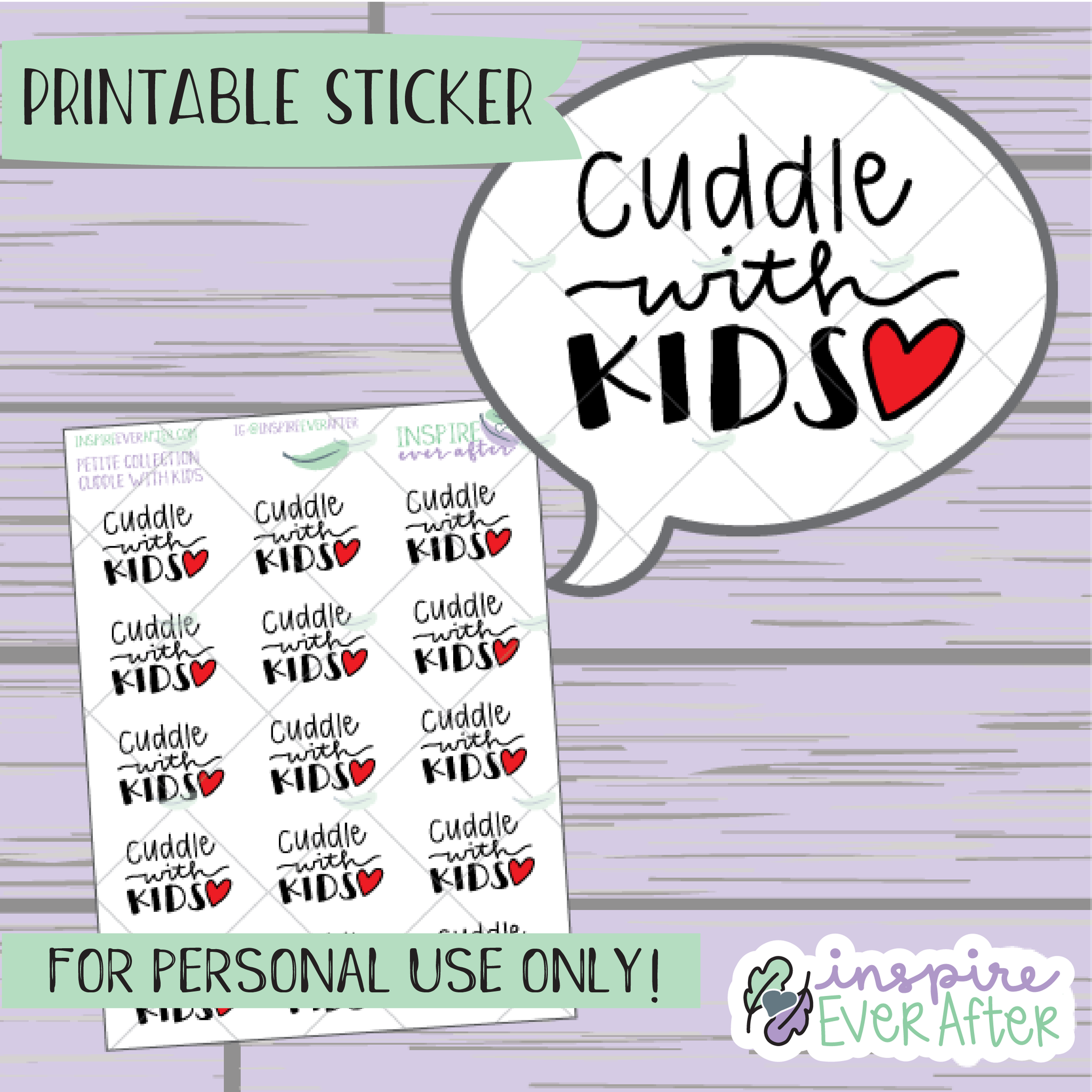 Cuddle With Kids - Printable Stickers - Hand drawn Family Time Deco Planner Stickers