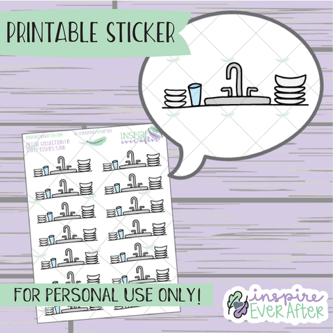 Dirty Dishes Sink Doodle - Printable Stickers - Hand drawn Cleaning/ Chores Planner Stickers