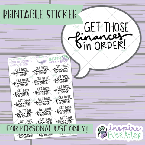 Get Those Finances in Order! - Printable Stickers - Hand drawn Financial Planner Stickers