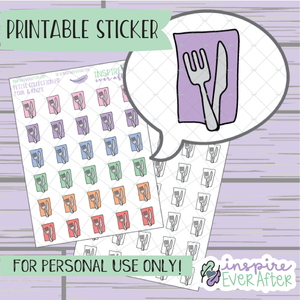 Fork & Knife ~ Choose Your Utensils! - Printable Stickers - Hand drawn Food Deco Planner Stickers