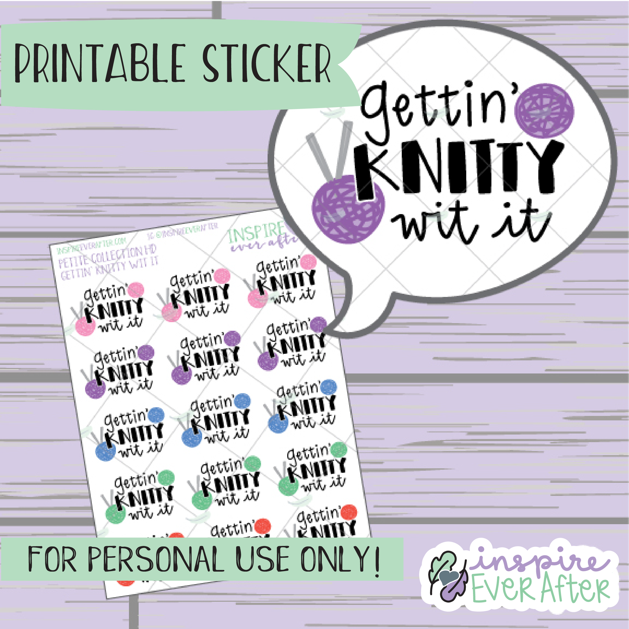 Gettin' Knitty Wit It Doodle - Printable Stickers - Hand drawn Knitting Deco Planner Stickers