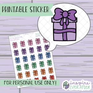 Bow-wrapped Gift Doodle - Printable Stickers - Hand drawn Gift Deco Planner Stickers