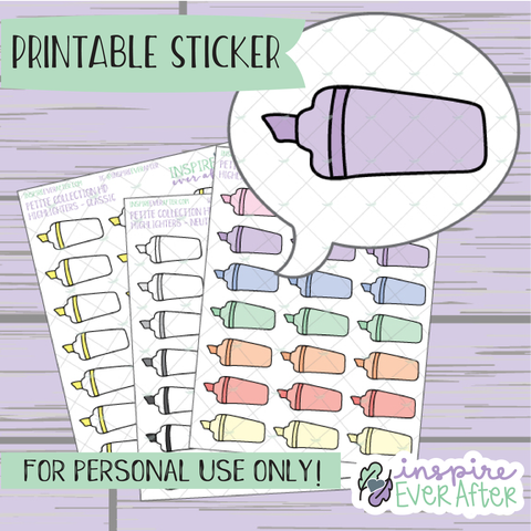 Highlighters ~ Choose Your Highlighter! - Printable Stickers - Hand drawn Functional School/ Work Deco Planner Stickers