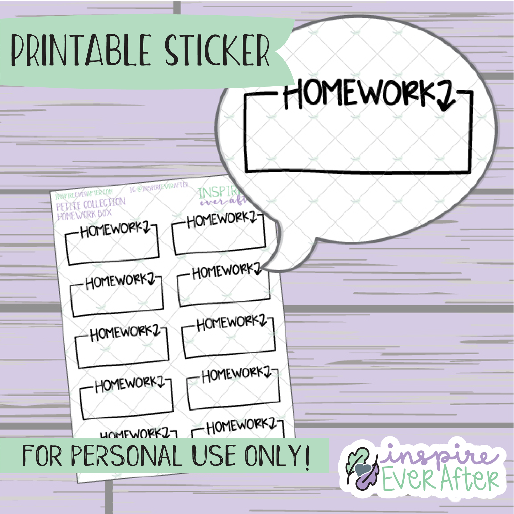 Homework Script Box - Printable Stickers - Hand drawn Functional School Planner Stickers