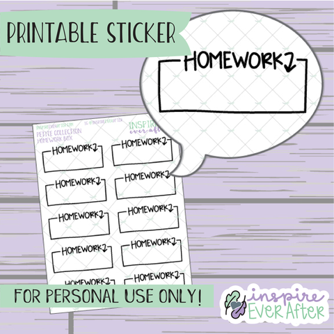 Homework Script Box - Printable Stickers - Hand drawn Functional School Planner Stickers