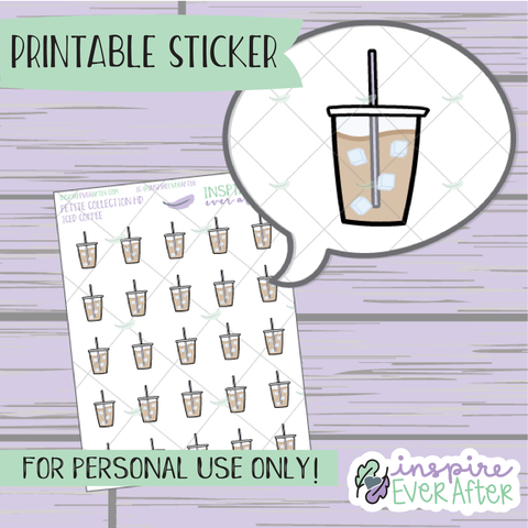 Iced Coffee Doodle - Printable Stickers - Hand drawn Beverage Deco Planner Stickers