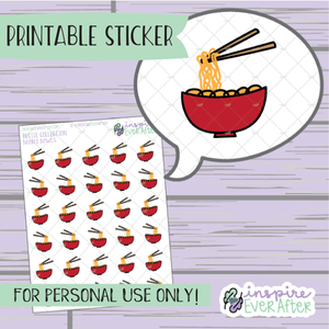 Bowl of Noodles Doodle - Printable Stickers - Hand drawn Food Doodle Deco Planner Stickers