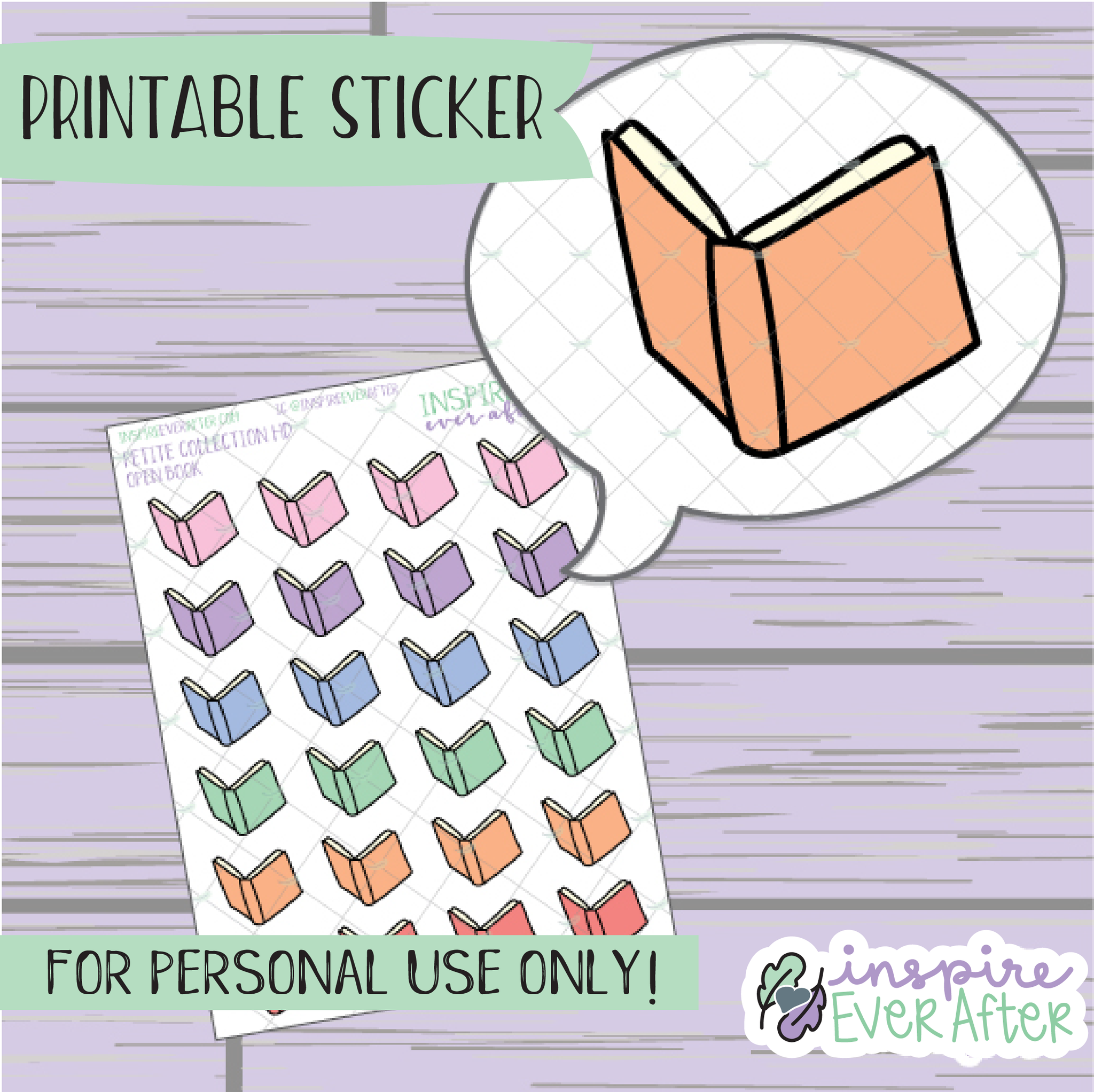 Colorful Open Book Doodle - Printable Stickers - Hand drawn Reading Deco Planner Stickers