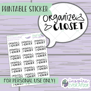 Organize Closet Doodle - Printable Stickers - Hand drawn Cleaning/ Chores Planner Stickers