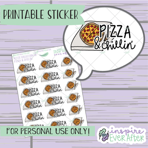 Pizza & Chillin' Doodle - Printable Stickers - Hand drawn Food Doodle Deco Planner Stickers