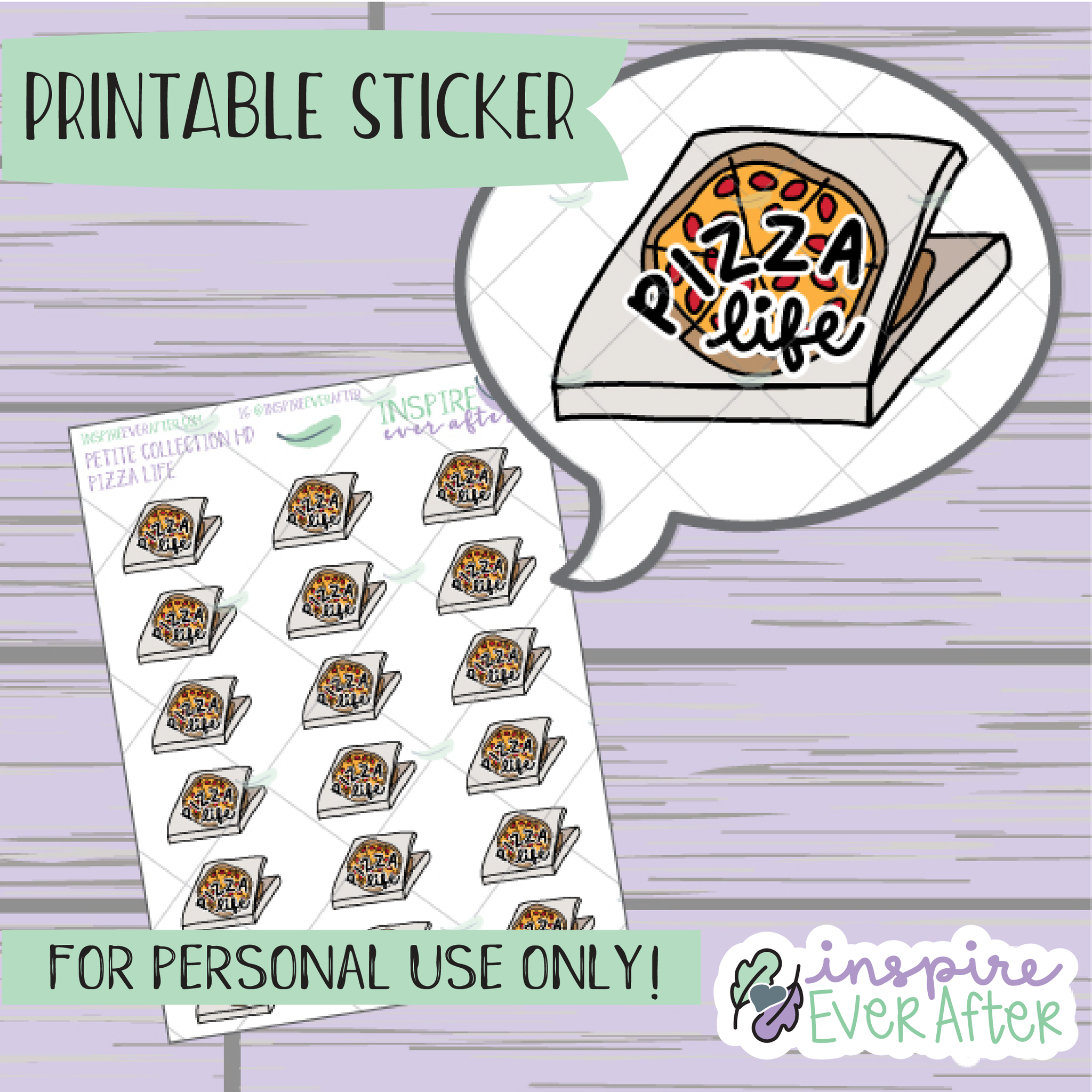 Pizza Life Pizza Box Doodle - Printable Stickers - Hand drawn Food Doodle Deco Planner Stickers