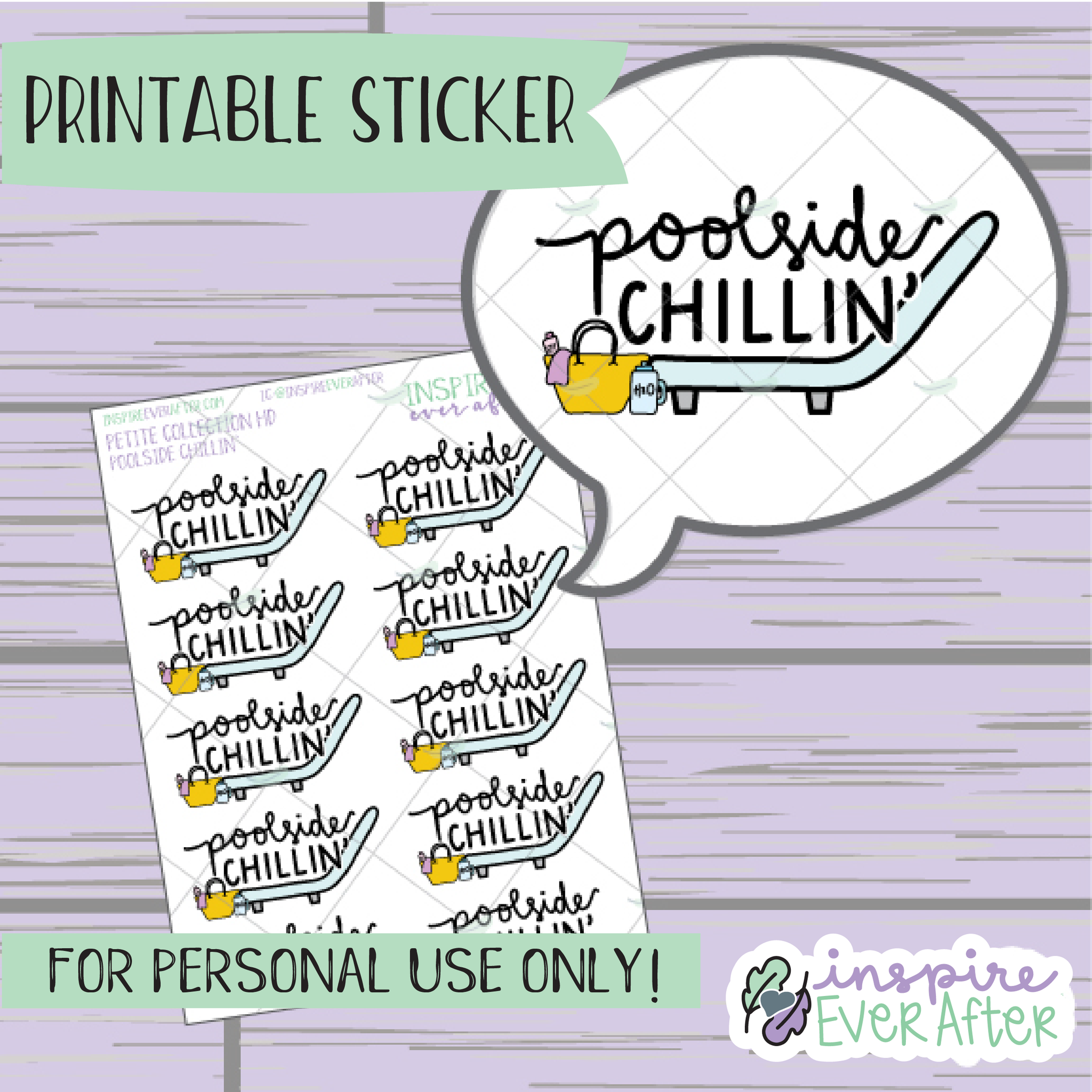 Poolside Chillin' Doodle - Printable Stickers - Hand drawn Summer Deco Planner Stickers