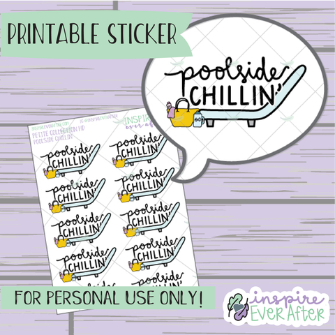 Poolside Chillin' Doodle - Printable Stickers - Hand drawn Summer Deco Planner Stickers