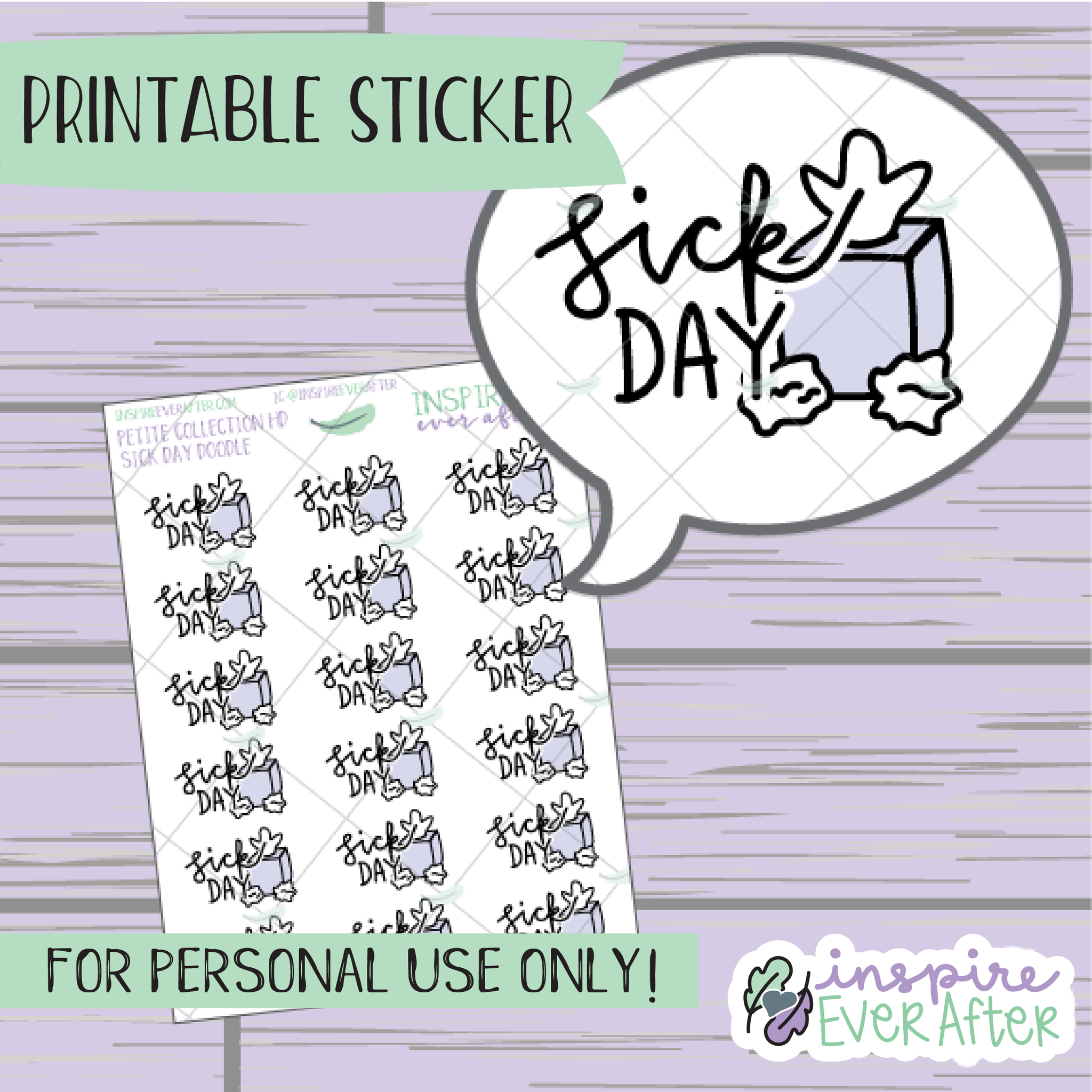 Sick Day Doodle - Printable Stickers - Hand drawn Sick Deco Planner Stickers