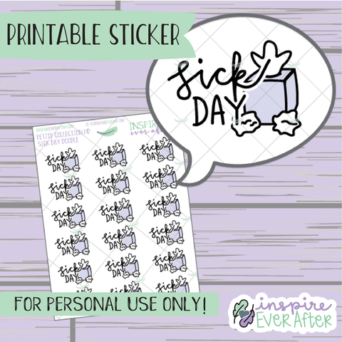 Sick Day Doodle - Printable Stickers - Hand drawn Sick Deco Planner Stickers