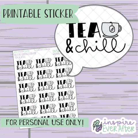 Tea & Chill Doodle - Printable Stickers - Hand drawn Self Care Beverage Deco Planner Stickers