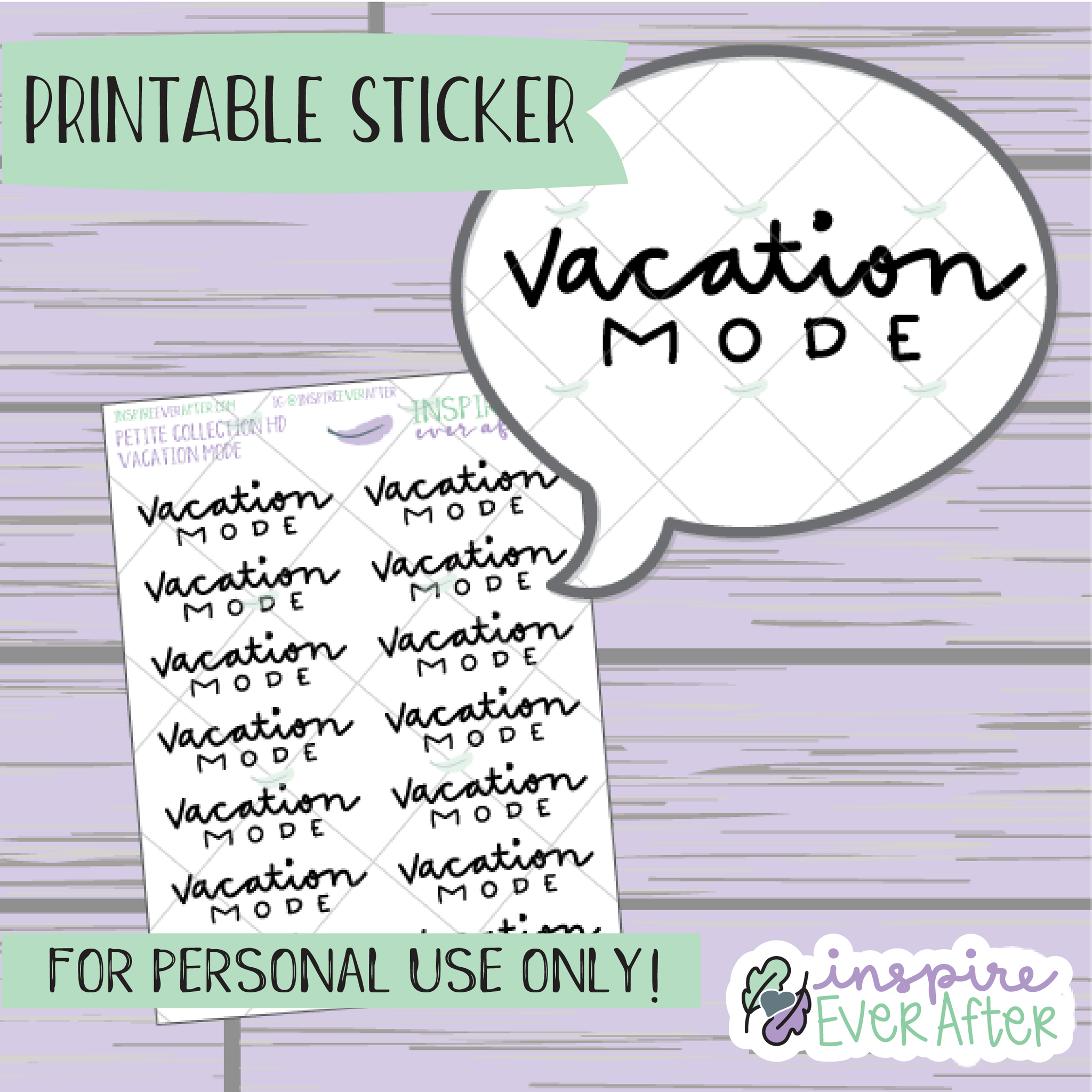 Vacation Mode - Printable Stickers - Hand drawn Self Care Deco Planner Stickers