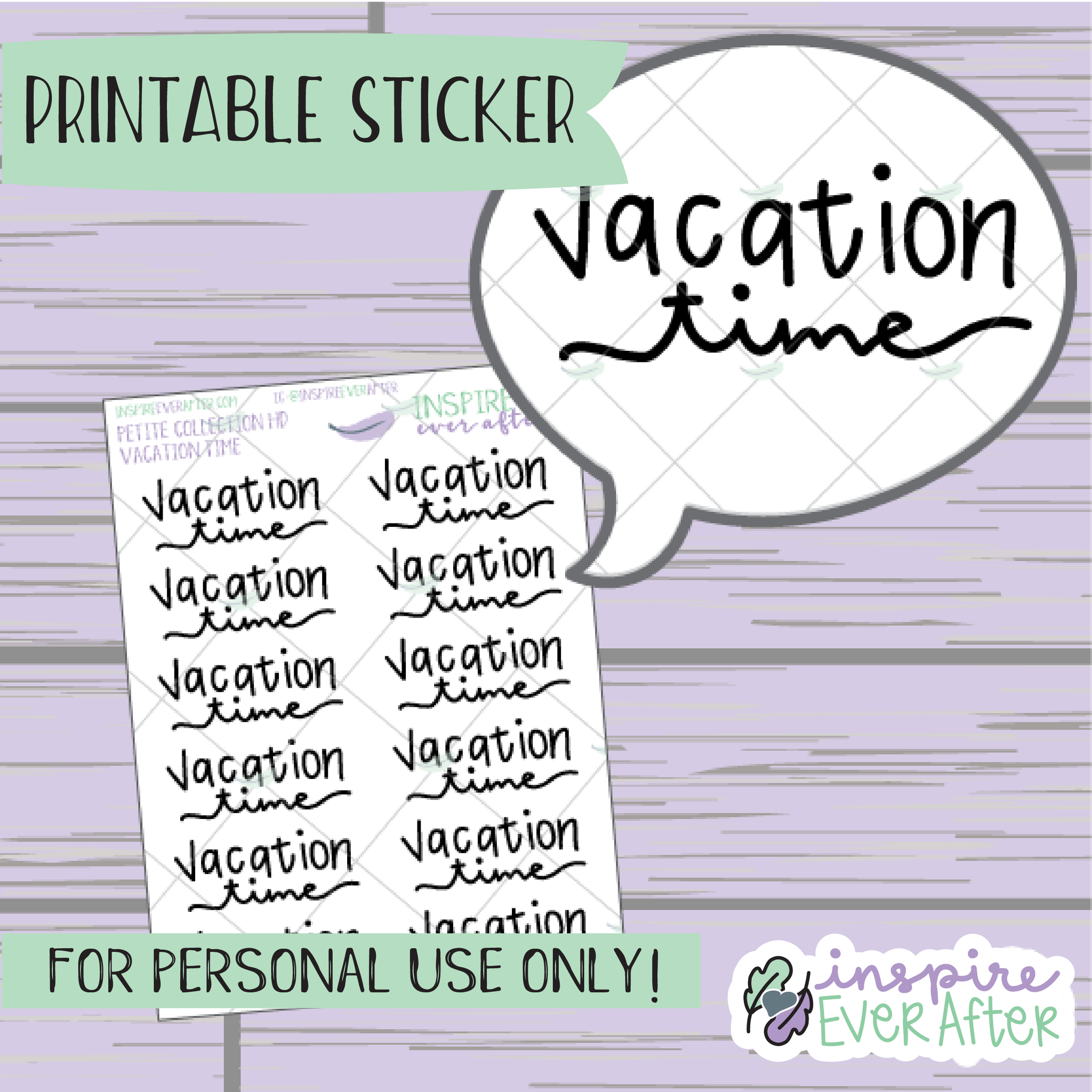 Vacation Time - Printable Stickers - Hand drawn Self Care Script Planner Stickers