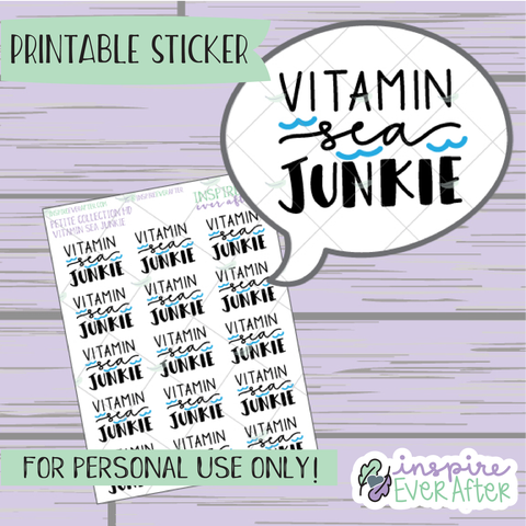 Vitamin Sea Junkie - Printable Stickers - Hand drawn Beach Deco Planner Stickers