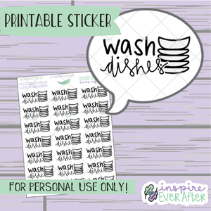 Wash Dishes Doodle - Printable Stickers - Hand drawn Cleaning/ Chores Planner Stickers