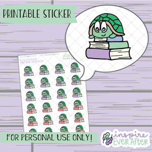 Theo the Turtle Book Stack Chillin' - Printable Stickers - Hand drawn Character Reading Deco Planner Stickers