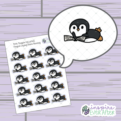 Penguin Laying Down Reading - Printable Stickers - Hand drawn Book Deco Planner Stickers