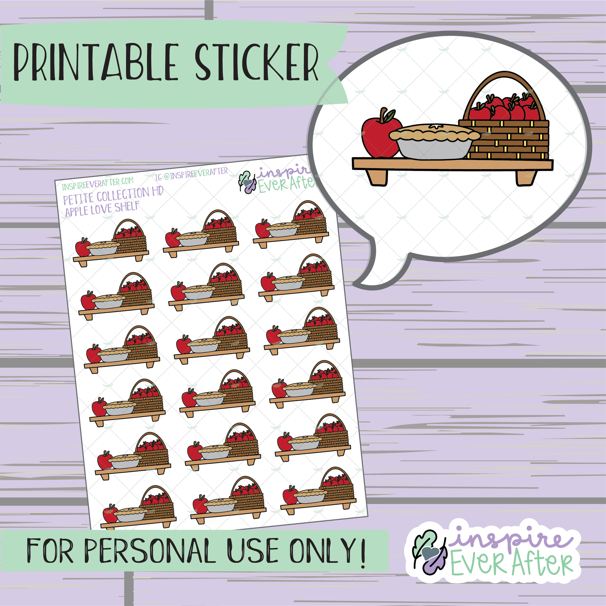 Apple Love Shelf - Printable Stickers - Hand drawn Fall Deco Planner Stickers