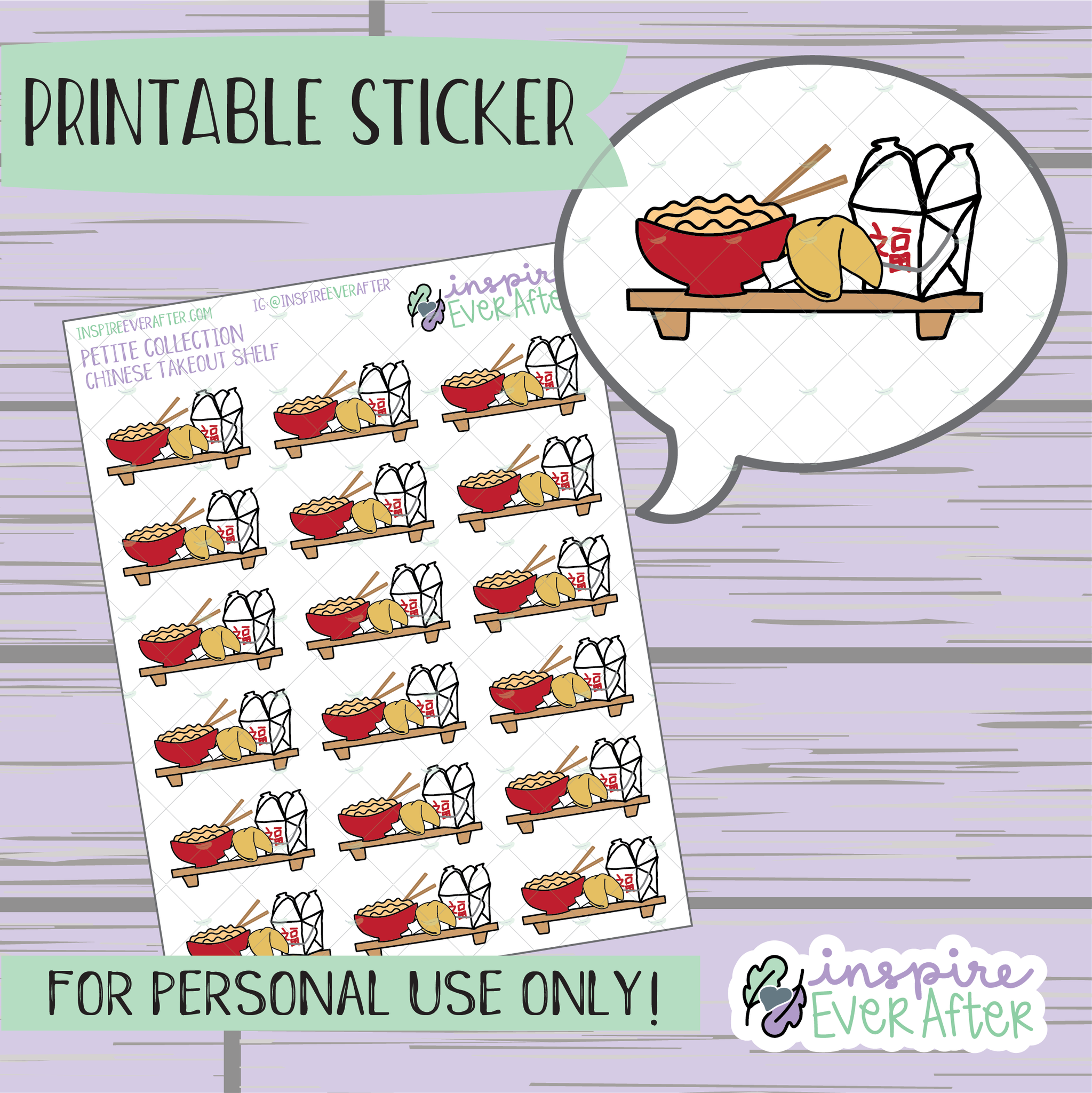 Asian Takeout Shelf - Printable Stickers - Hand drawn Food Deco Planner Stickers