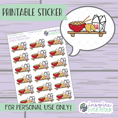 Asian Takeout Shelf - Printable Stickers - Hand drawn Food Deco Planner Stickers