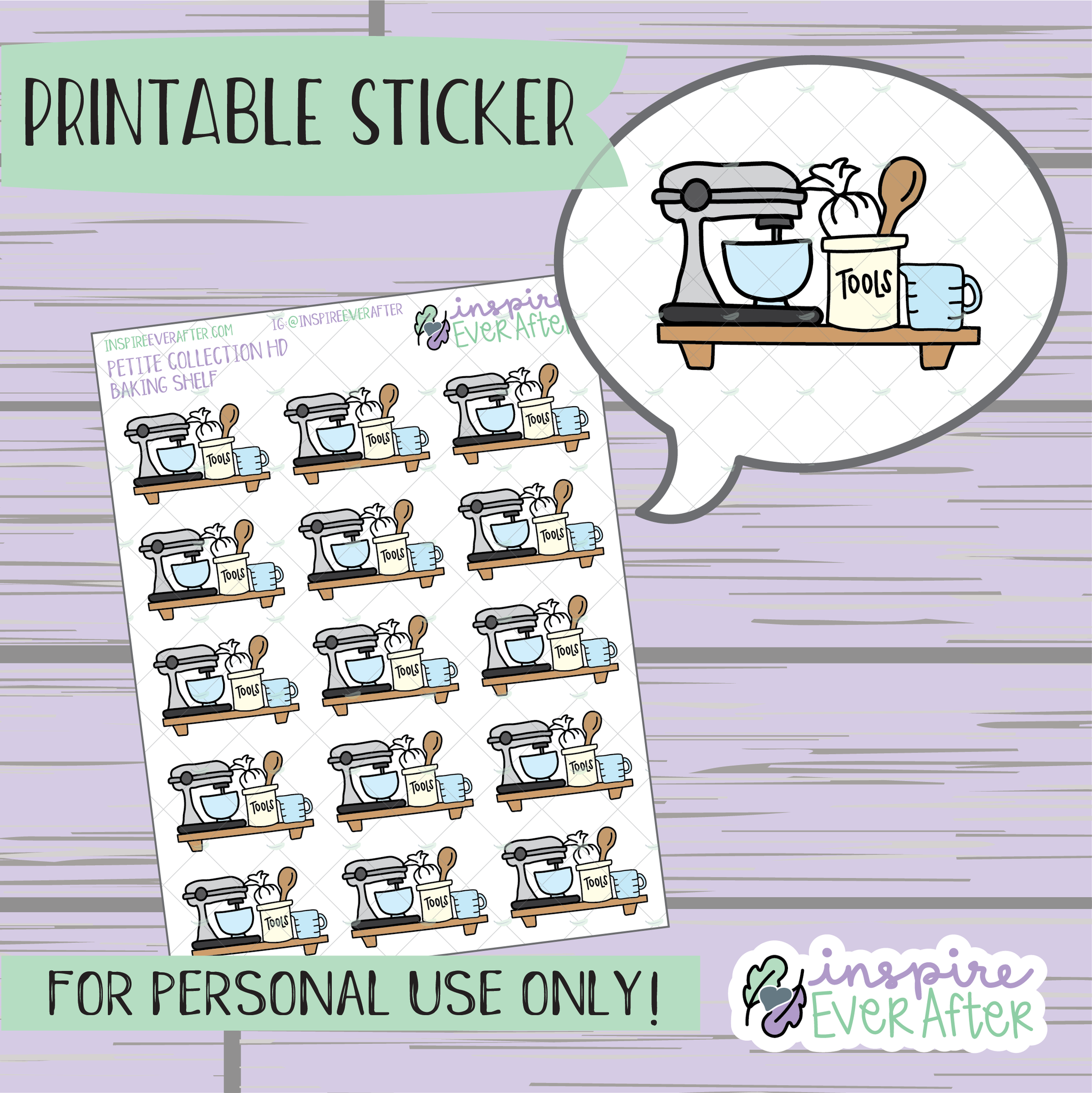 Baking Shelf - Printable Stickers - Hand drawn Food Deco Planner Stickers