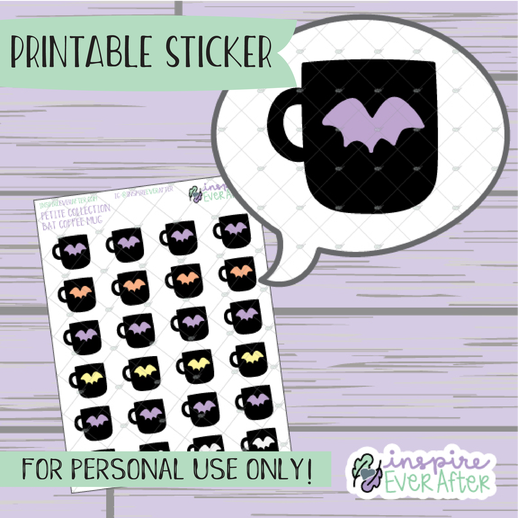 Bat Coffee Cup/Mug - Printable Stickers - Hand drawn Beverage Deco Planner Stickers