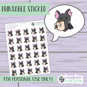 Batrick the Bat Loves Tea - Printable Stickers - Hand drawn Character Beverage Deco Planner Stickers