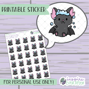 Batrick the Bat Washing Hair - Printable Stickers - Hand drawn Character Deco Planner Stickers