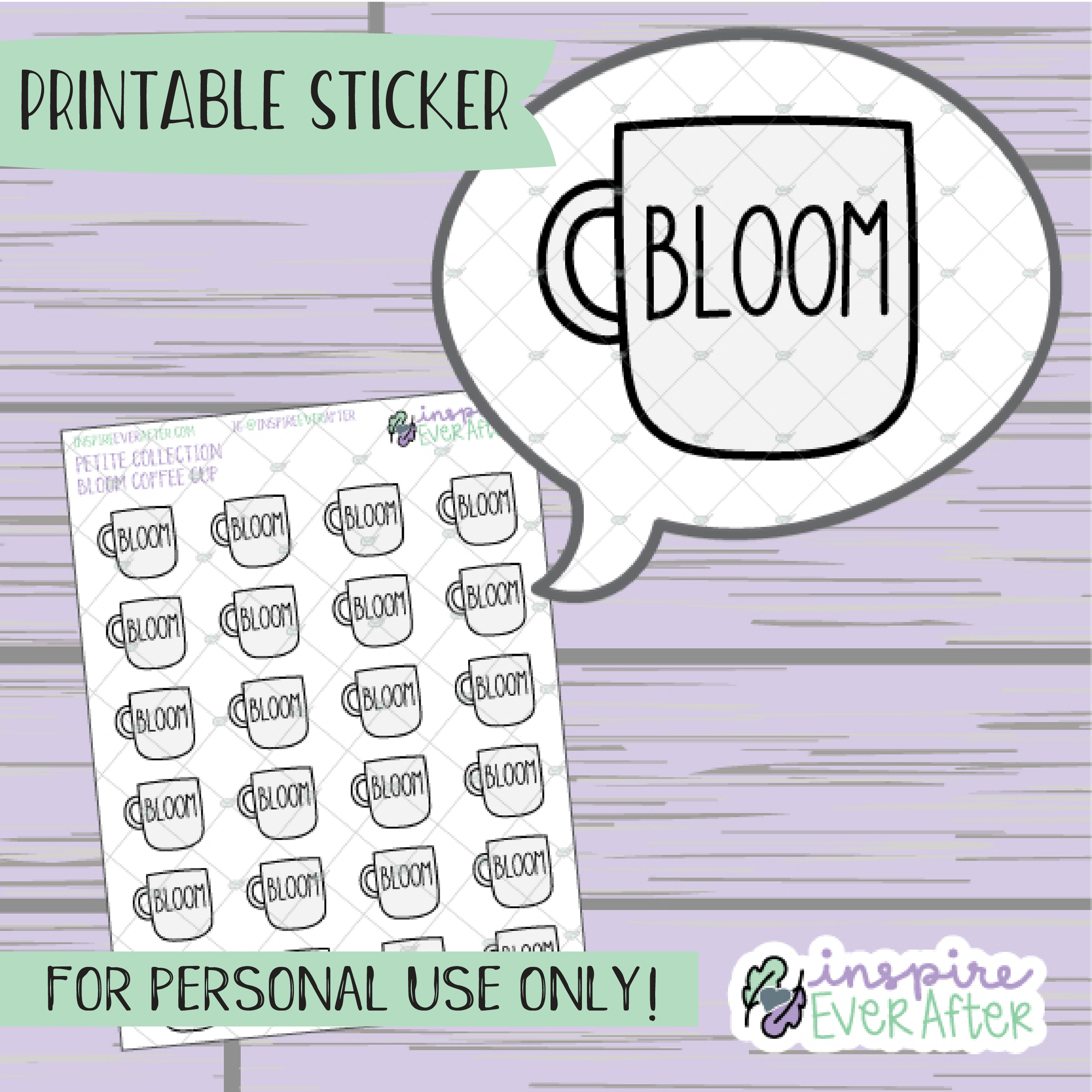 Bloom Coffee Mug - Printable Stickers - Hand drawn Beverage Deco Planner Stickers