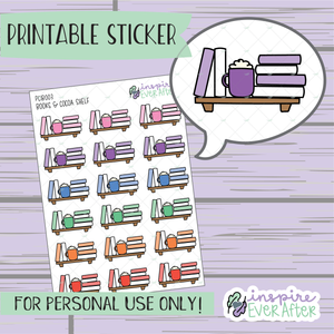 Books & Cocoa Shelf - Printable Stickers - Hand drawn Reading Deco Planner Stickers