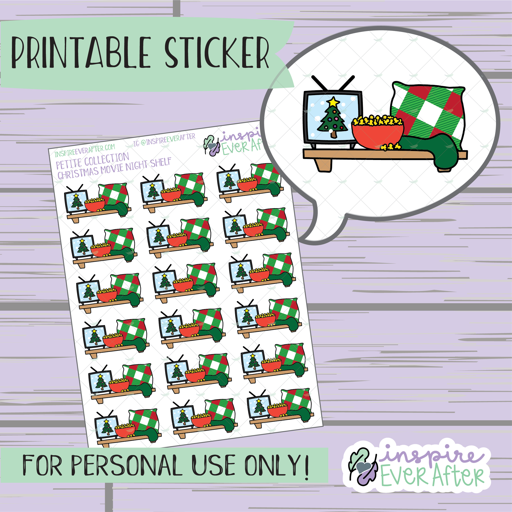 Christmas Movie Shelf - Printable Stickers - Hand drawn Holiday Deco Planner Stickers