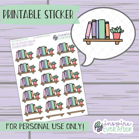 Colorful Book Shelf - Printable Stickers - Hand drawn Reading Deco Planner Stickers