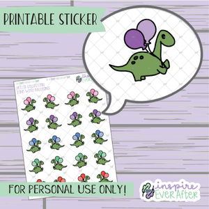 Dino with Balloons - Printable Stickers - Hand drawn Character Deco Planner Stickers