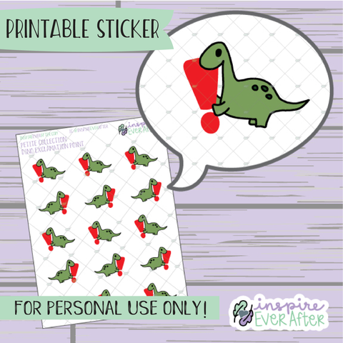 Dino Exclamation Point - Printable Stickers - Hand drawn Character Deco Planner Stickers