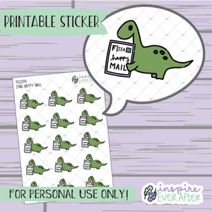 Dino Loves Happy Mail - Printable Stickers - Hand drawn Character Deco Planner Stickers