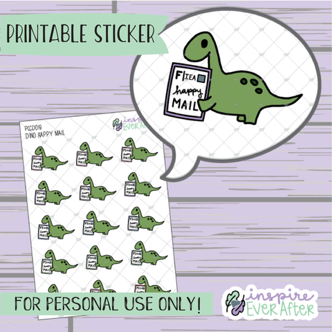 Dino Loves Happy Mail - Printable Stickers - Hand drawn Character Deco Planner Stickers