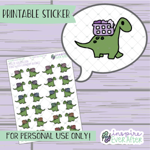 Dino with Laundry Basket - Printable Stickers - Hand drawn Character Chores Deco Planner Stickers