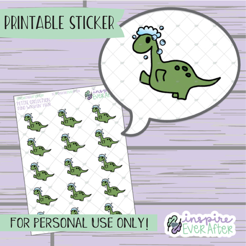 Dino Washin' Hair - Printable Stickers - Hand drawn Character Self-care Deco Planner Stickers