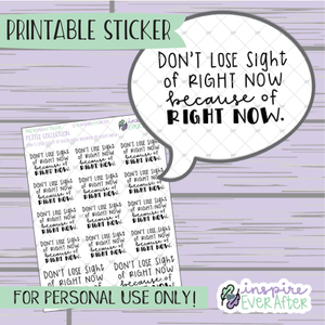 Don't Lose Sight of Right Now Because of Right Now - Printable Stickers - Hand drawn Positive Affirmation Deco Planner Stickers