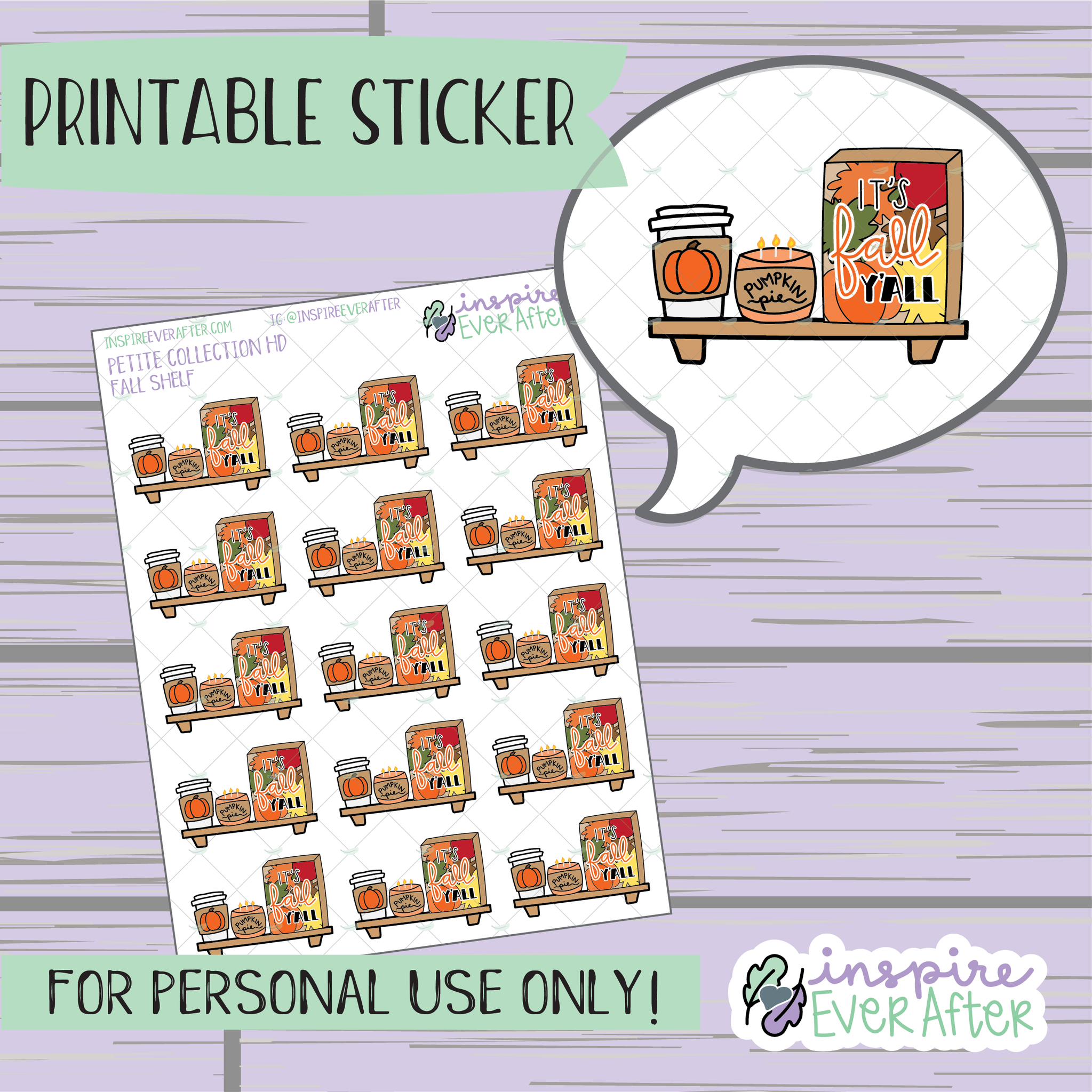 Fall Shelf - Printable Stickers - Hand drawn Fall Deco Planner Stickers