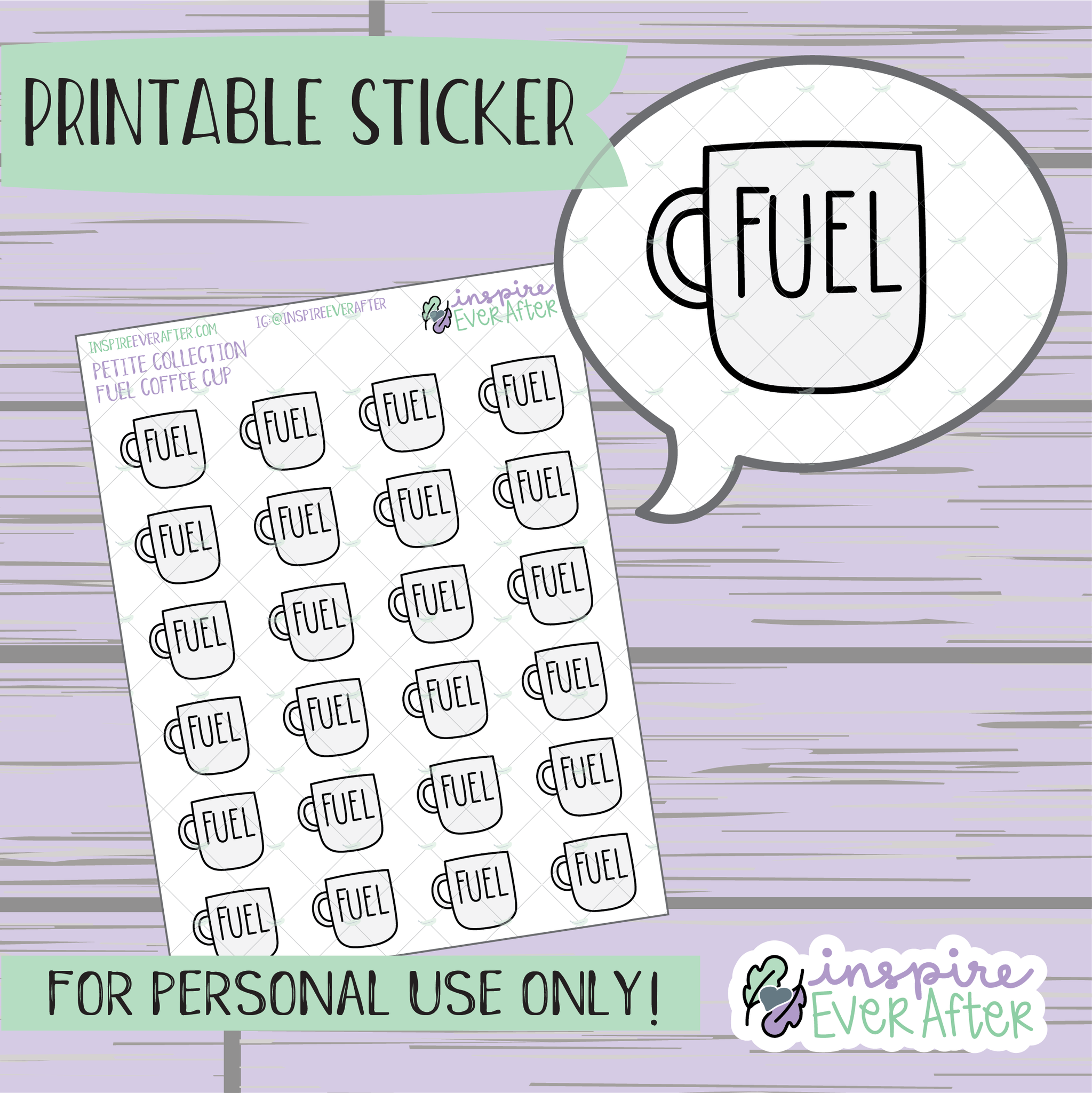 Fuel Coffee Cup - Printable Stickers - Hand drawn Beverage Deco Planner Stickers