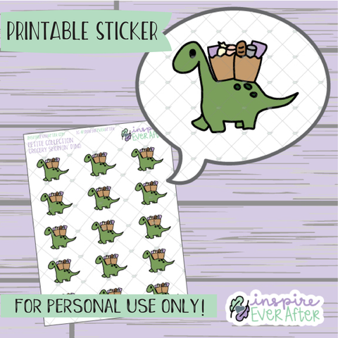 Dino Grocery Shopping - Printable Stickers - Hand drawn Character Food Deco Planner Stickers