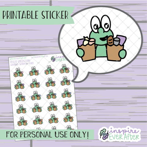 Theo the Turtle Grocery Shopping - Printable Stickers - Hand drawn Character Food Deco Planner Stickers